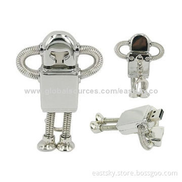 Custom robot-shaped USB drive, ESU-T22, made of metal material,capless, 64MB to 32GB memory capacity